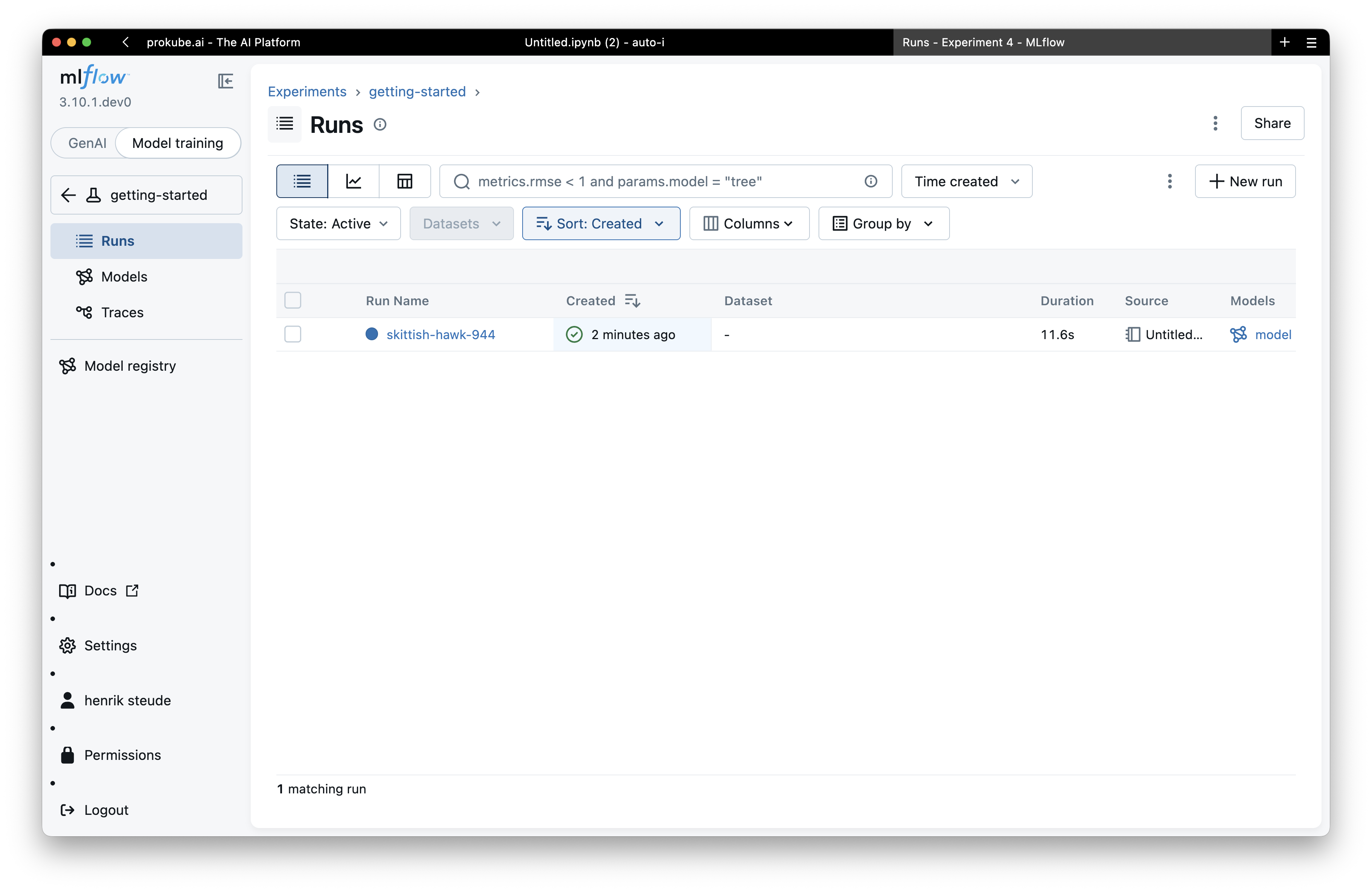 Successful run in MLflow