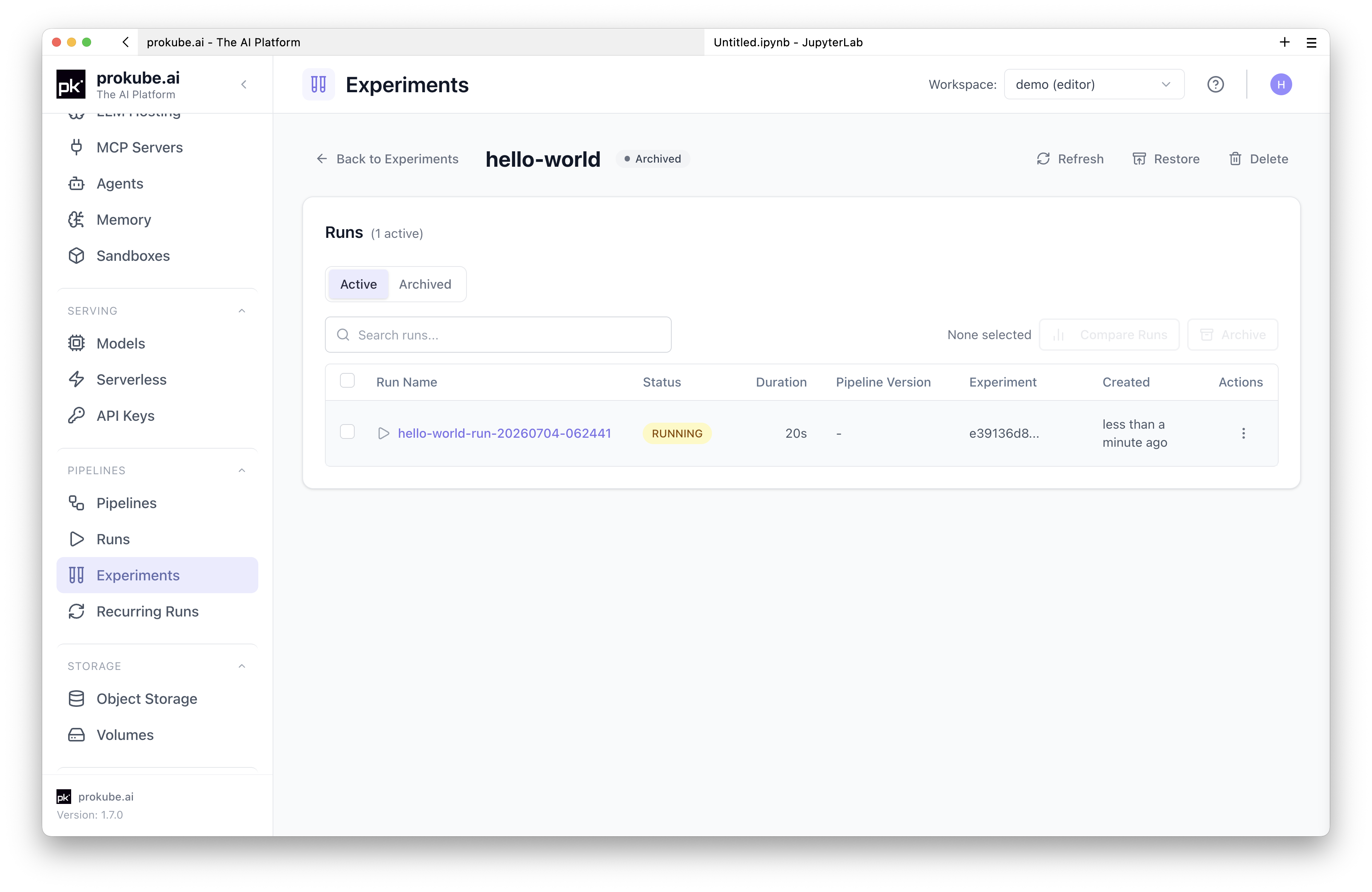 Hello World experiment entry