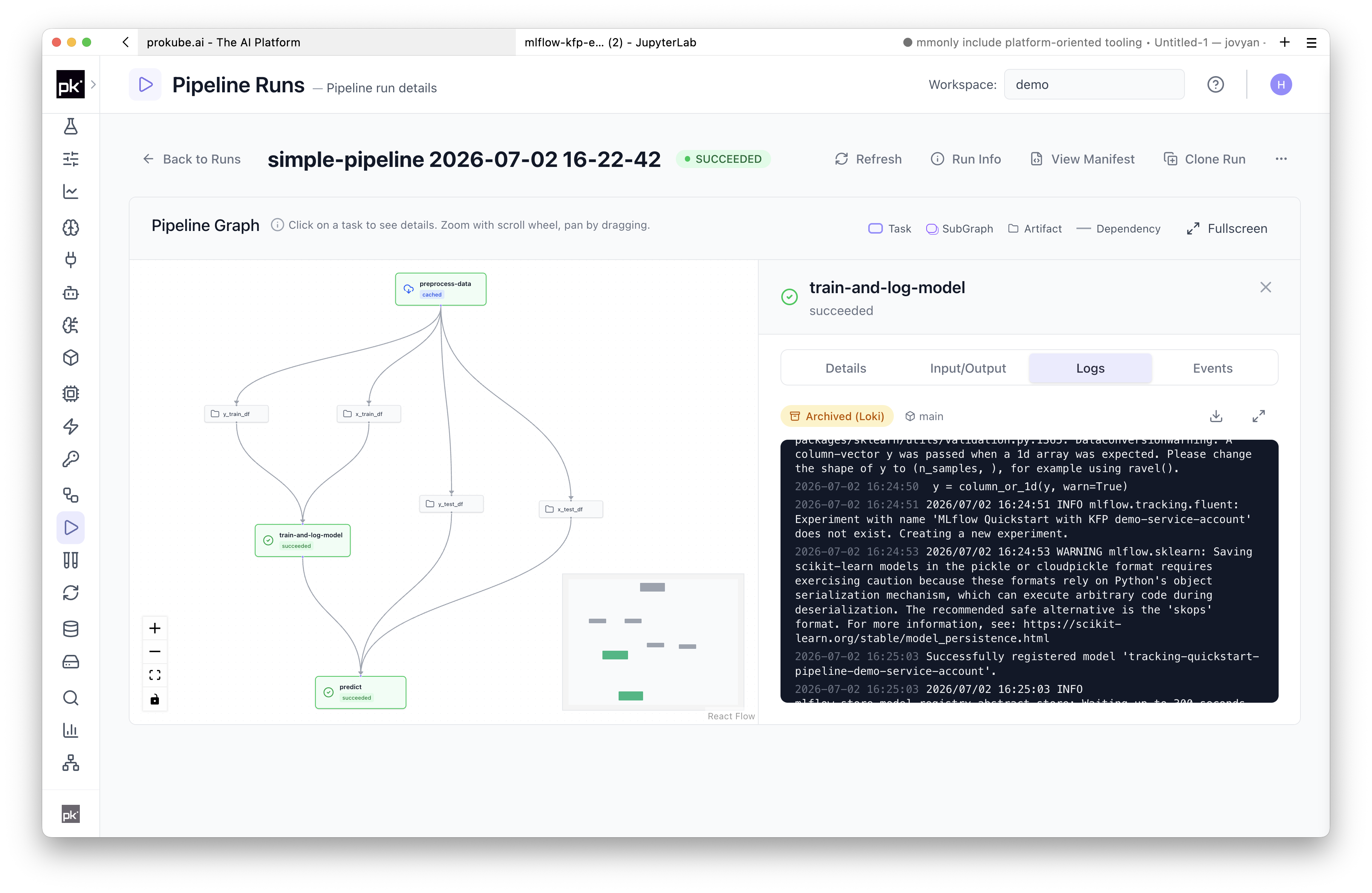 Inspect a pipeline run graph and component logs