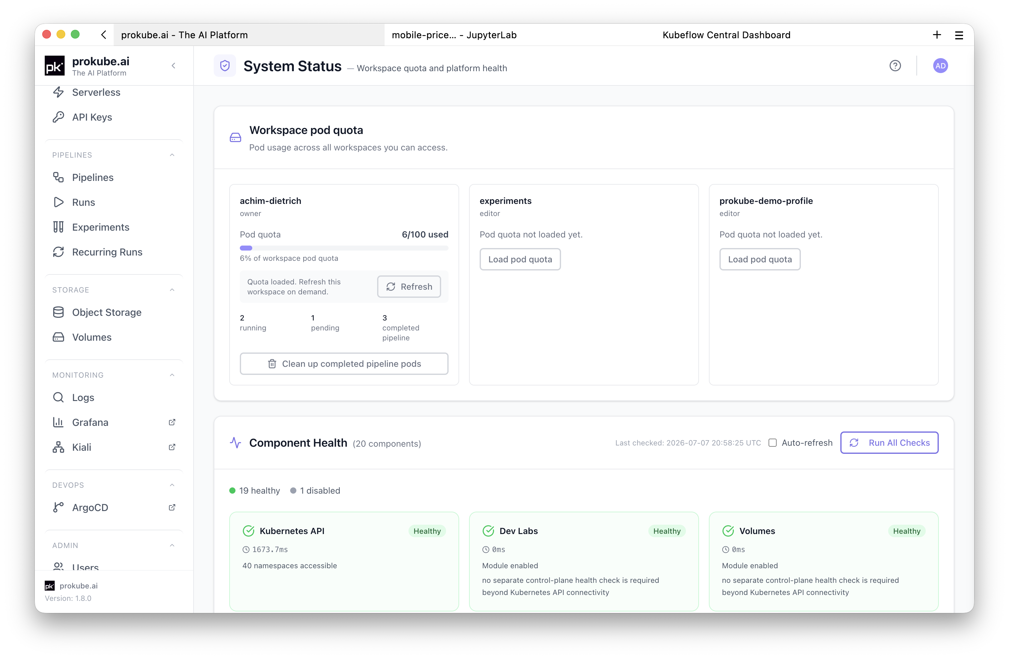 Admin Component Health