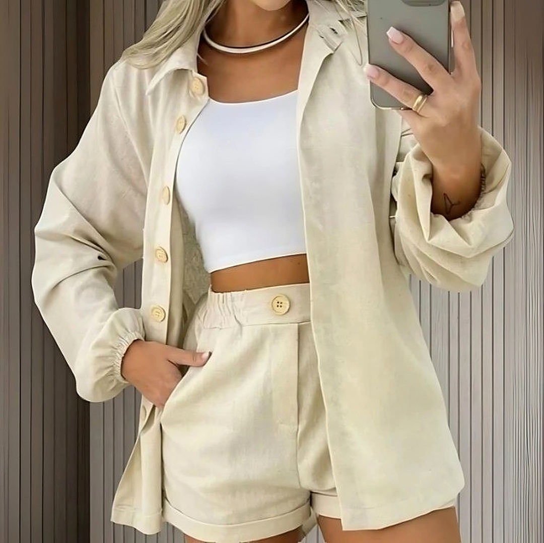 Conjunto Linho Camisa E Short Premium