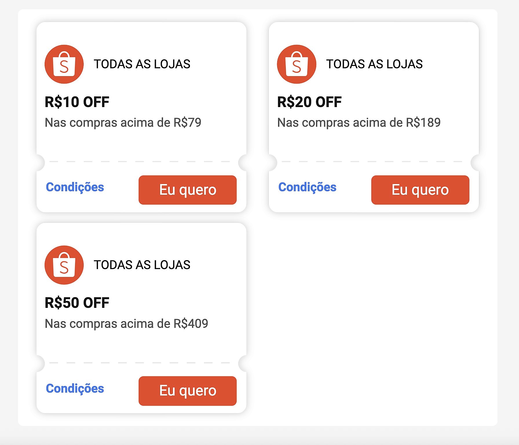 Cupom Shopee R$ 10 OFF acima de R$ 79