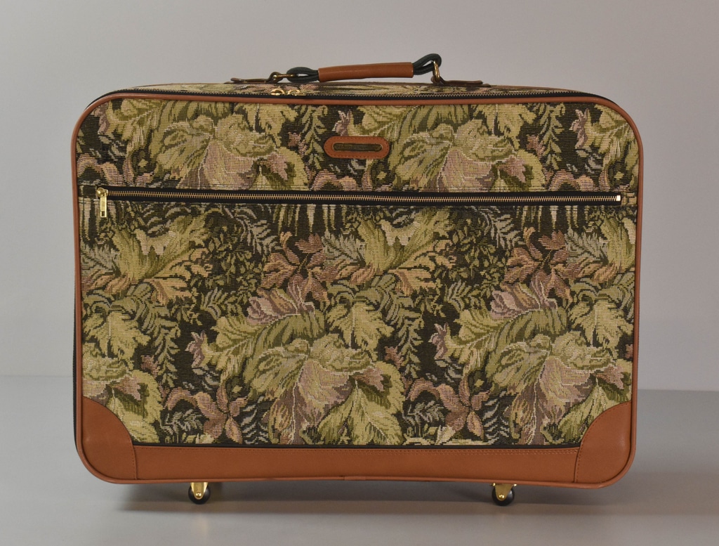 Tan Suede & Floral Vintage Rolling Suitcase Large - Gil & Roy Props