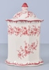 Red and White Ceramic Canister with Lid; Floral Motif