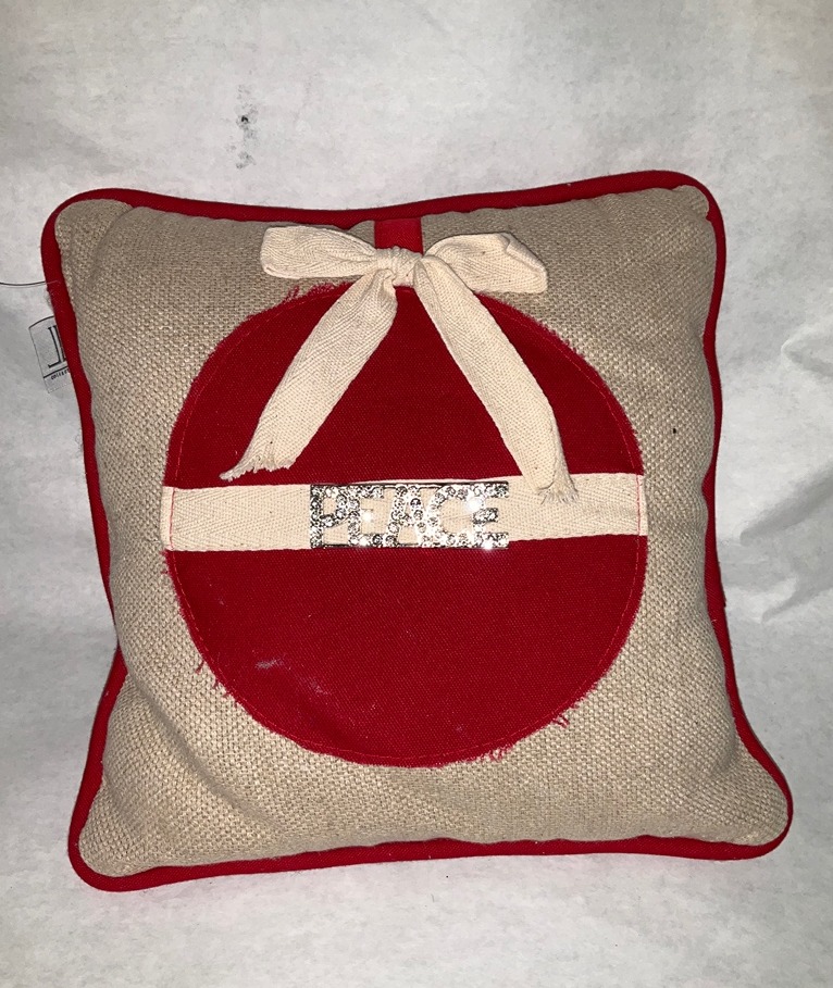 Burlap and Red Trim Ornament Pillows PEACE For Rent in Torrance