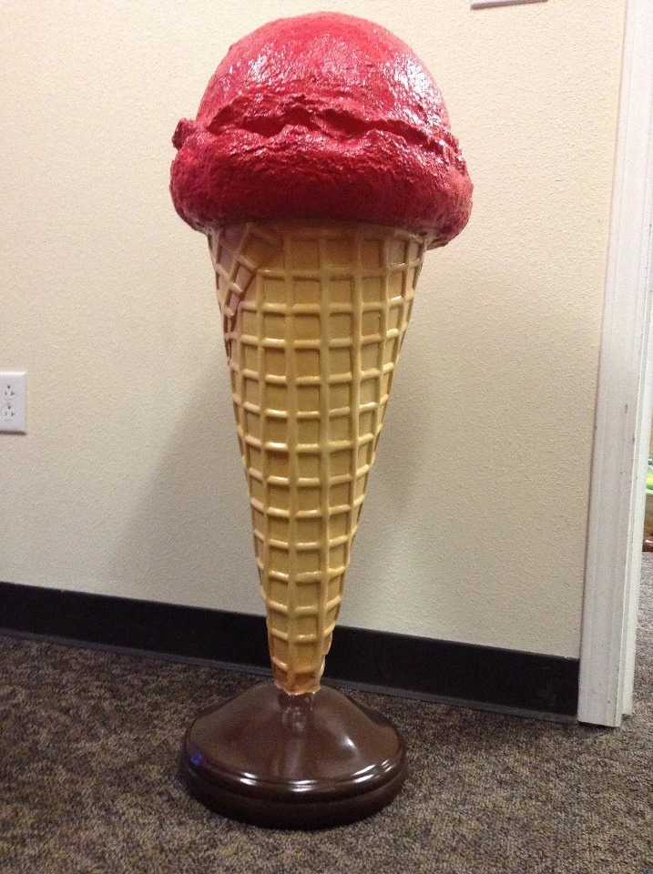 Ice Cream Cone One Scoop Strawberry Restaurant Prop Decor Resin