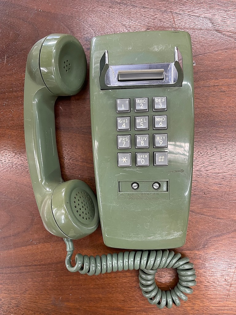 push button telephone green