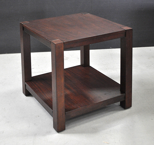 Side Table; square, simple medium dark wood