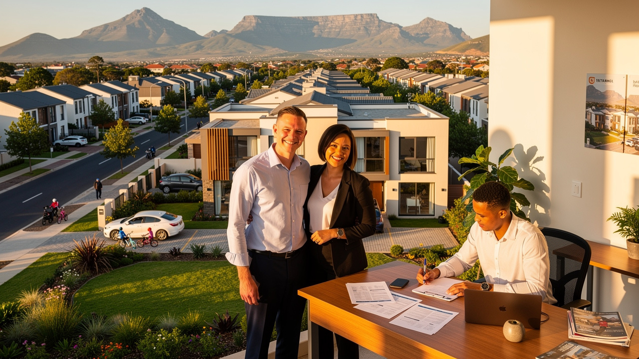 South African couple standing in front of their investment property representing property investment wealth building