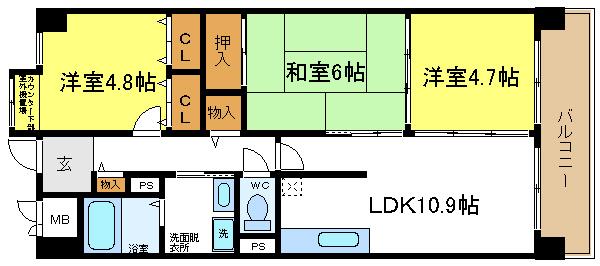 大阪府大阪市東住吉区住道矢田６丁目（マンション）の賃貸物件の間取り