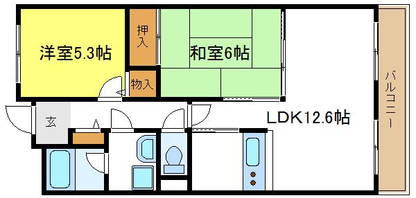 大阪府大阪市平野区喜連５丁目（マンション）の賃貸物件の間取り