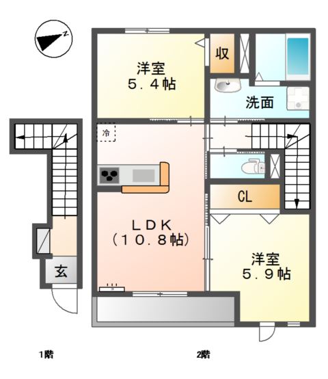 兵庫県加古川市加古川町中津（アパート）の賃貸物件の間取り