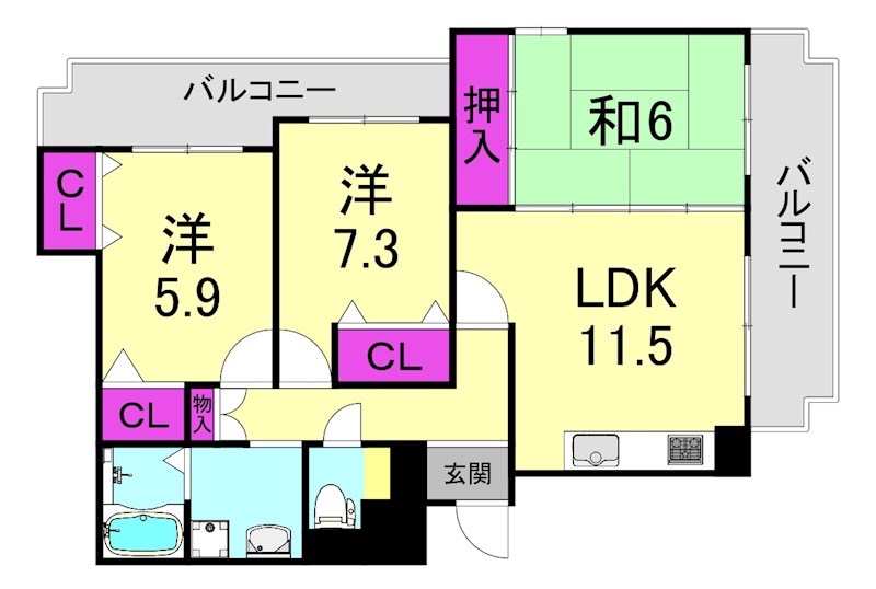 阪急神戸線夙川駅4階建築27年の間取り