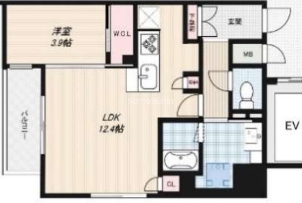 地下鉄四つ橋線肥後橋駅15階建新築の間取り