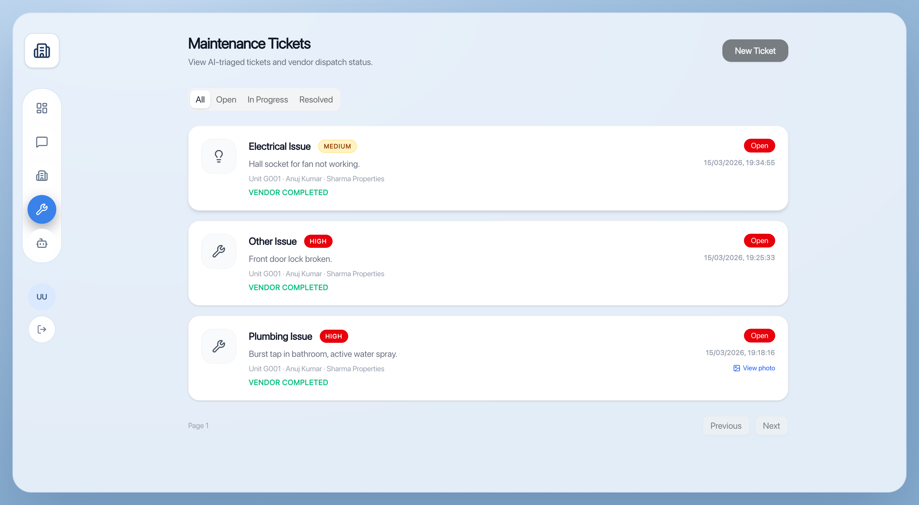 Owner Dashboard Tickets
