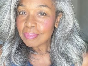 woman with shiny, grey hair
