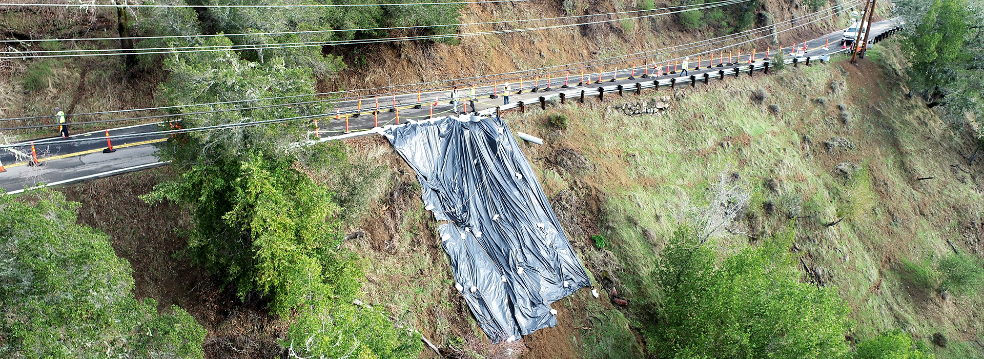 Areal view of Bolinas Road depicting a Slipout from a 2023 storm.