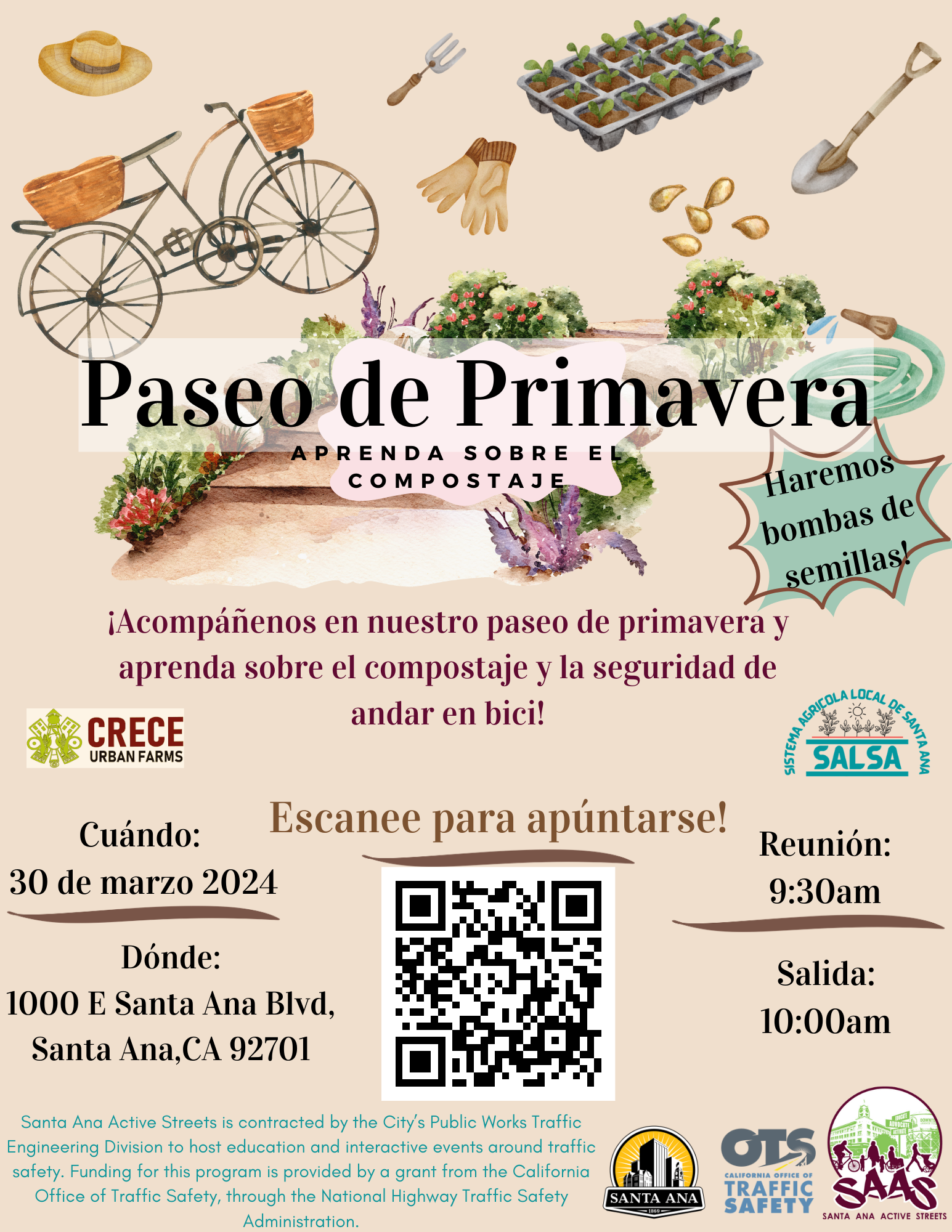 Free Spring Bicycle Ride & Learn How to Compost Spanish Flyer 3_30_2024.png