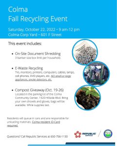 Colma Fall Recycling Event Flyer