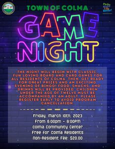 Colma Game Night Flyer