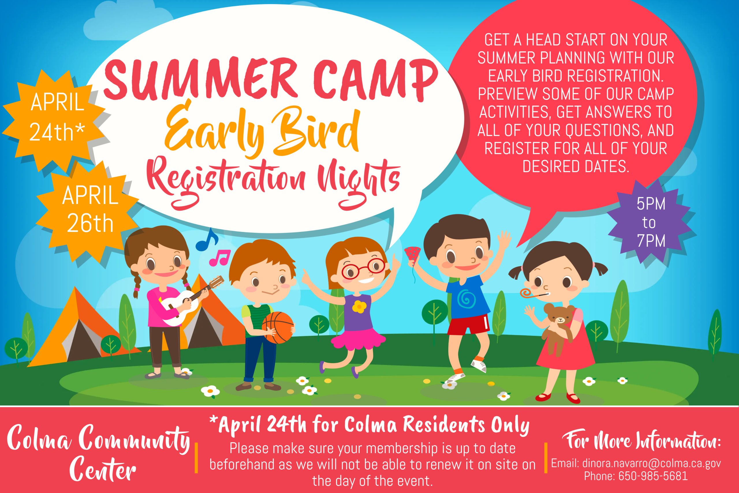 Summer Camp Early Bird Registration Night Town of Colma