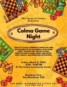 Colma Game Night Flyer