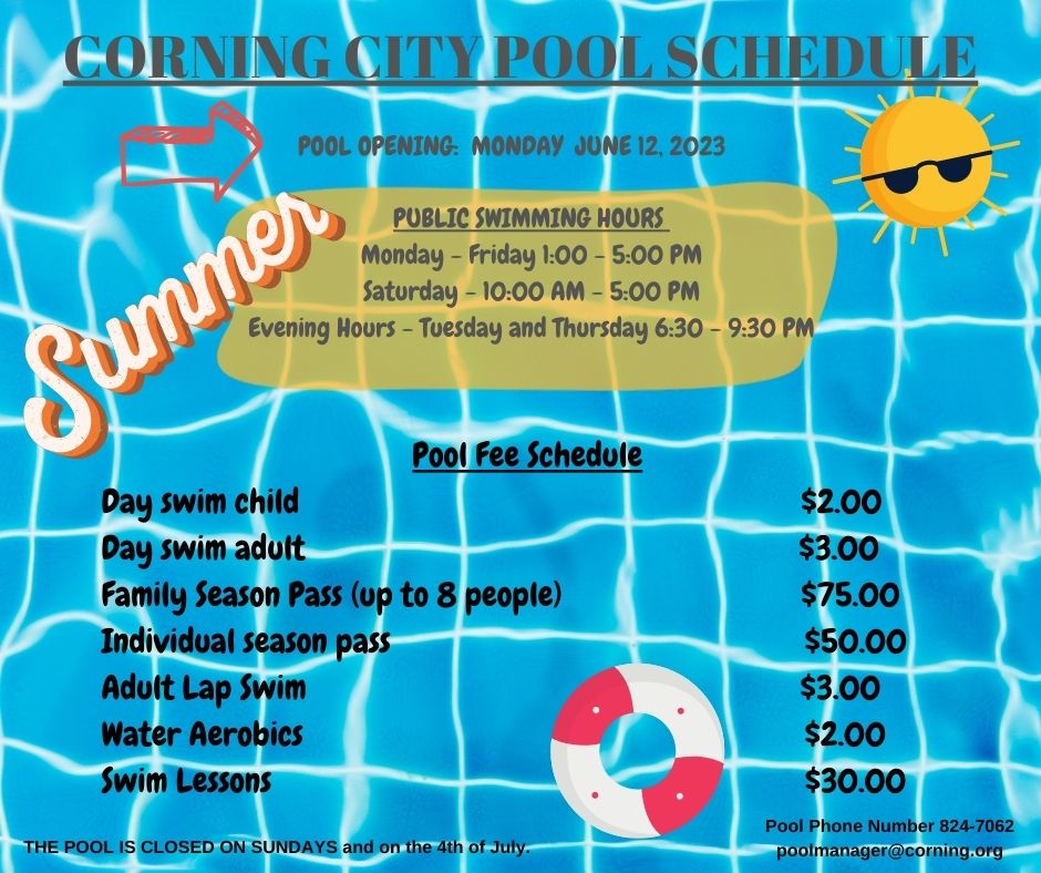 CORNING CITY POOL SCHEDULE Corning, CA