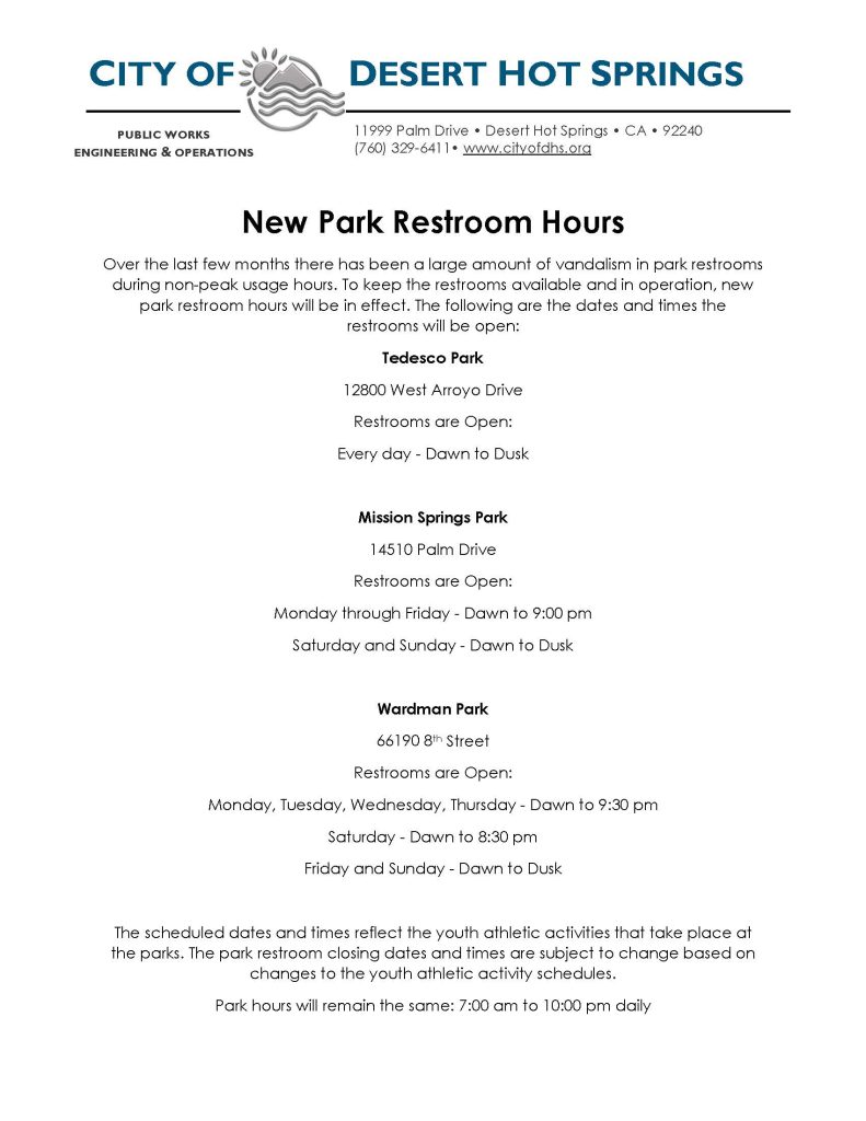 New Park Restroom Hours