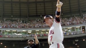 In a scene from the movie "Major League," Tom Berenger steps up to the plate.