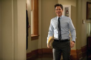 Rob Lowe as Chris Traeger in a scene from NBC's sitcom "Parks and Recreation."