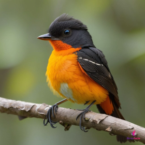 A small bird with a dark upper buddy and vibrant orange belly.