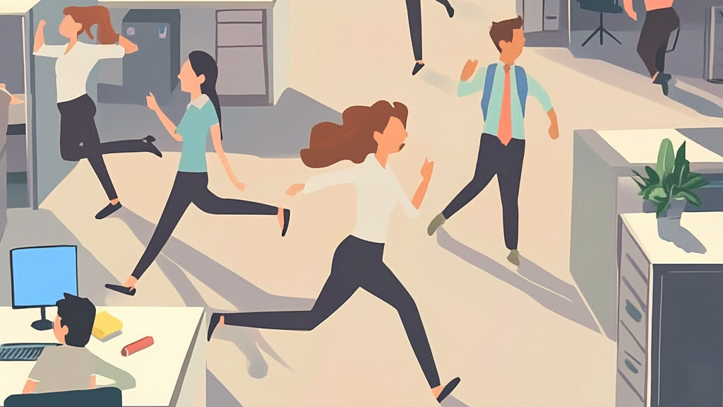An illustration showing office workers running around an office space.