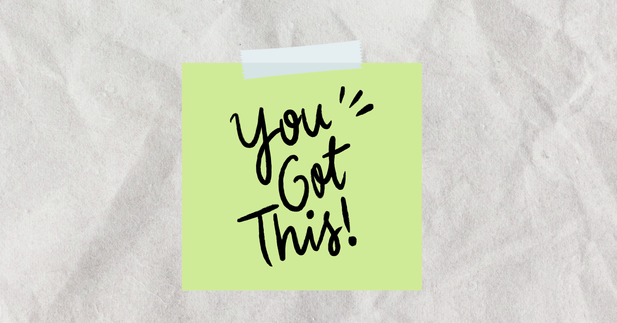 A fluorescent yellow Post-It not with the words "You got this!" written on it in black marker appears on a background of crinkled white paper.
