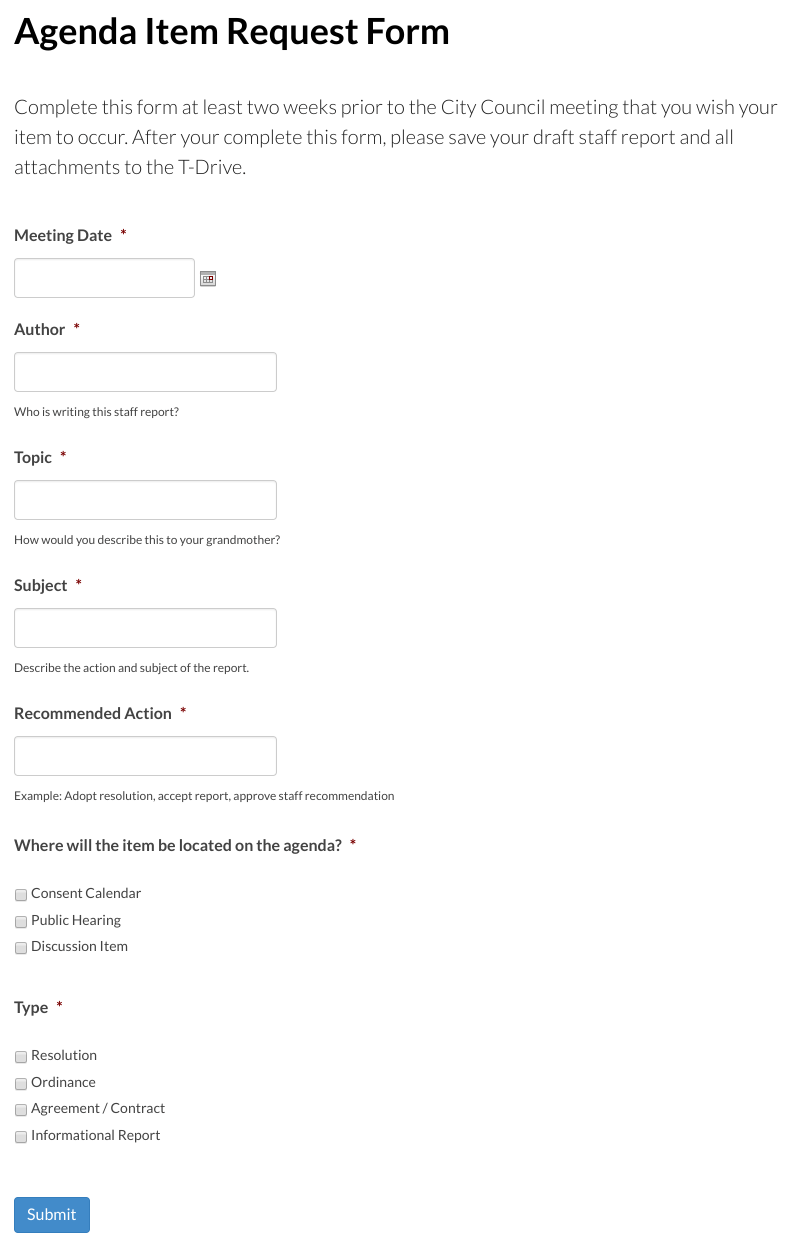 agenda request form