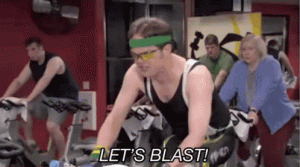 Dwight from The Office in spin class.