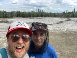 Pouting at the "mud volcanoes"