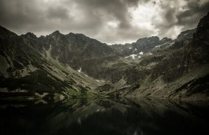 Gloomy Image of Mountain Range with peaks and valleys