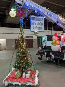 Christmas tree and water truck