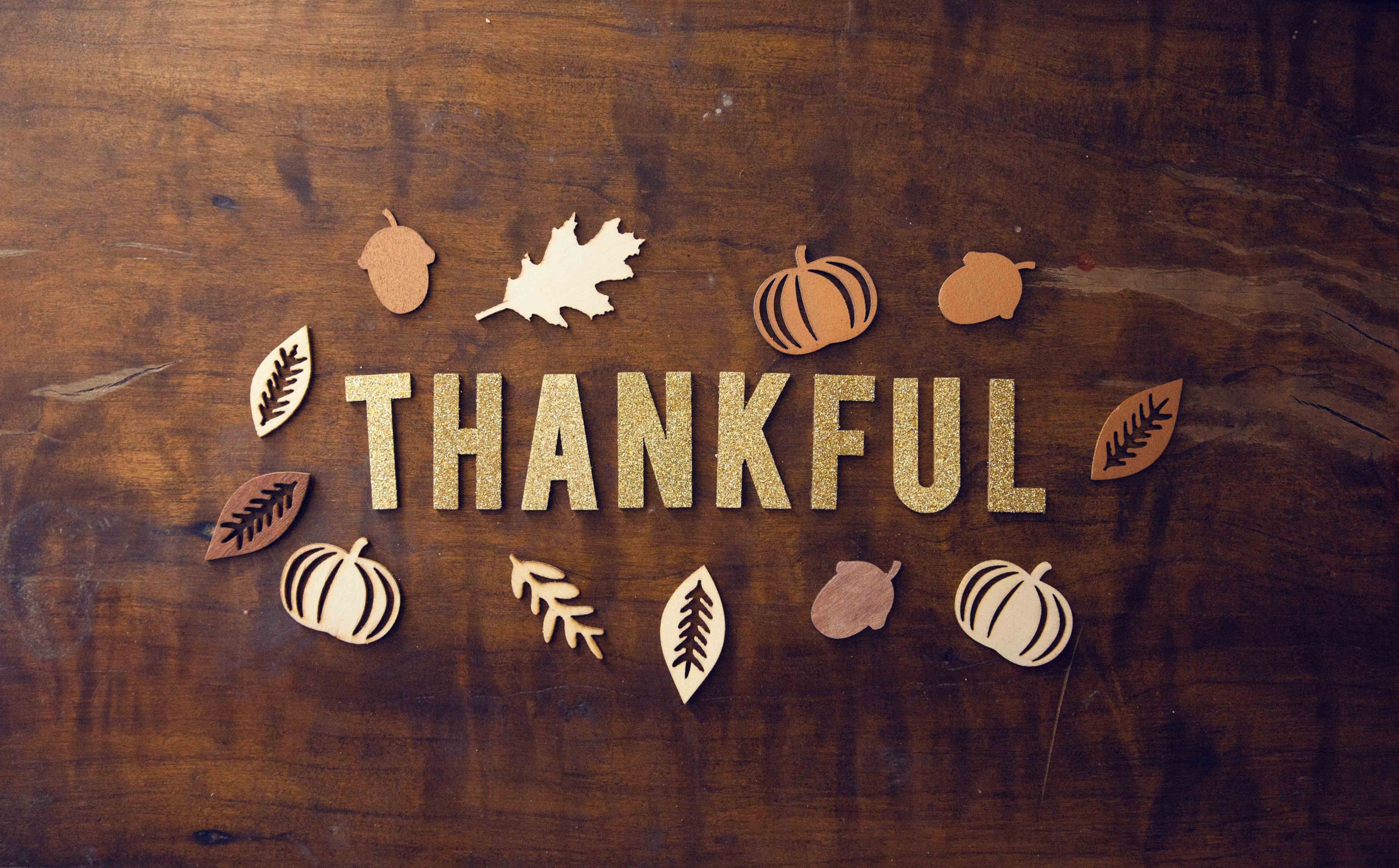 Image with Thankful in Center surrounded by fall leaves