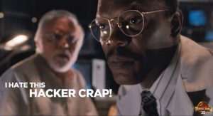 Samuel L Jackson battles a hacker in Jurassic Park