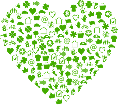 Green heart with sustainability actions inside