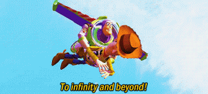 Buzz and Woody flying to infinity and beyond