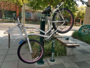 Bike repair station with an old cruiser bike