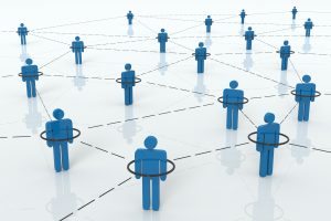 Networking: Blue People connected by dashes