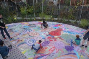 Kids creating chalk art