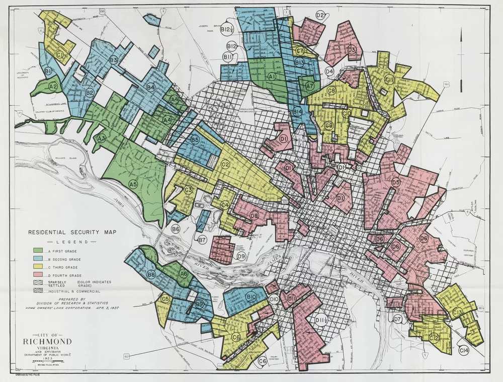 a map showing redlining in Richmond, VA