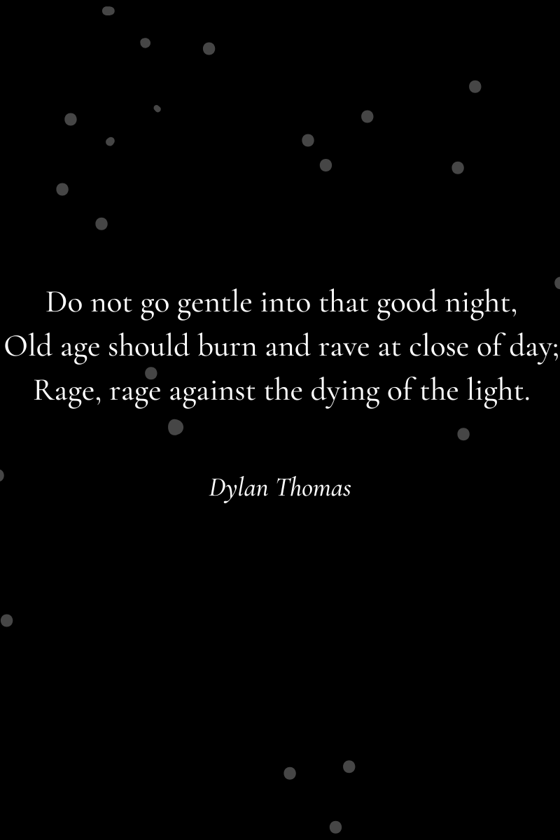 Uskyldig Donau Professor Do Not Go Gentle Into That Good Night, Old Age Should Burn And Rave At  Close Of Day; Rage, Rage Against The Dying Of The Light. - ELGL