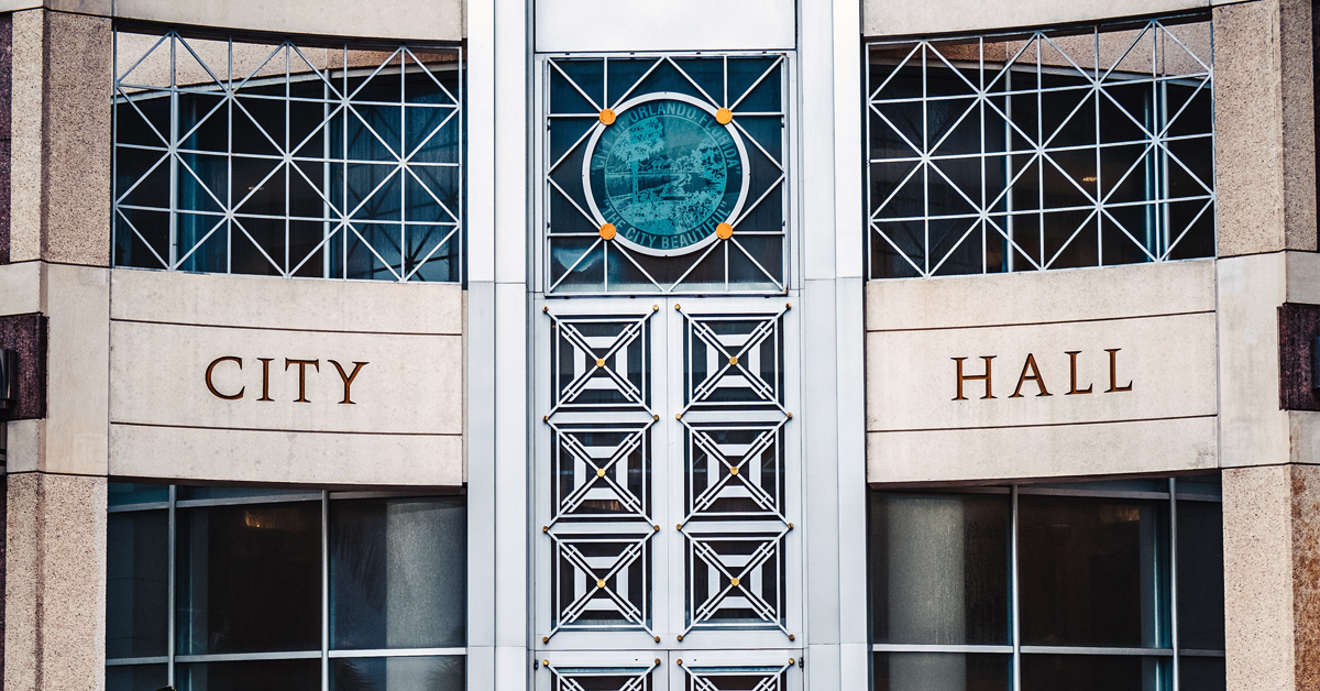 The facade of Orlando, Florida, City Hall.