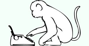 A line drawing of a monkey at a typwriter.