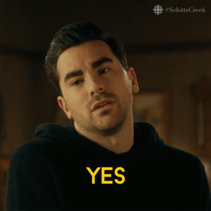 A GIF of David Rose from "Schitt's Creek" with the caption "I would very much like to say yes."